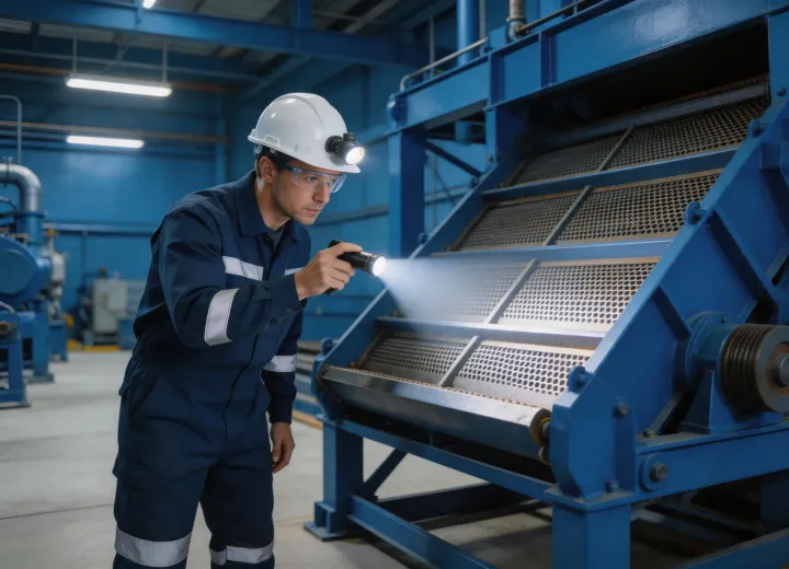 Technician inspecting screen deck